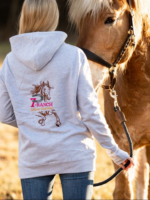 7P-Kollektion ZIP-Jacke Damen grau / Stickung pink-beige