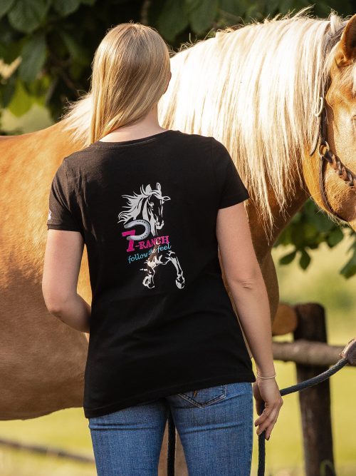 7P-Kollektion T-Shirt Damen schwarz V-Neck