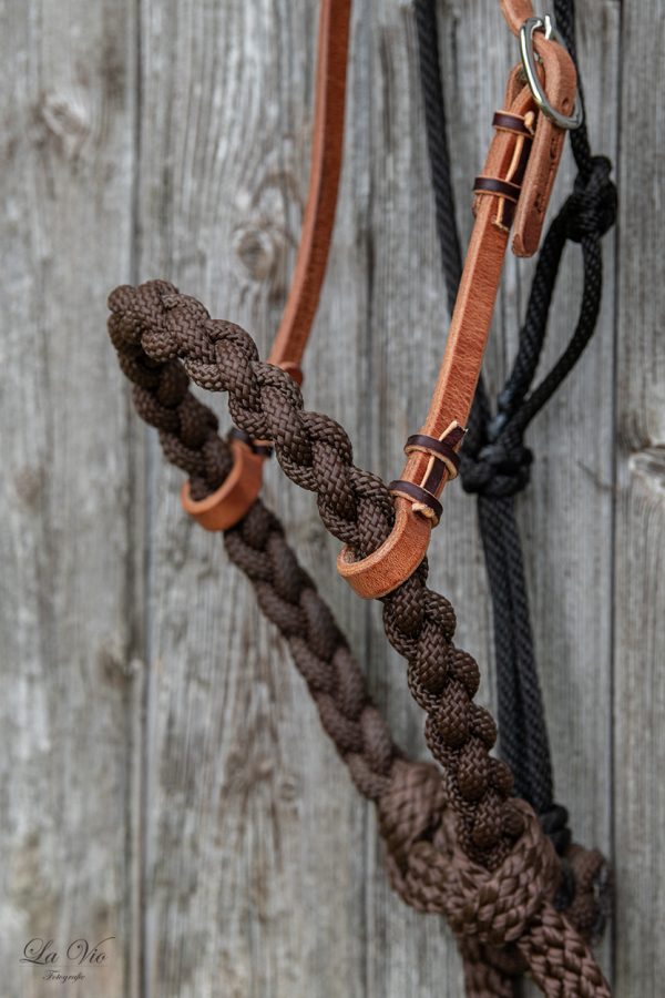 Kopfstück Loping Hackamore einseitig verstellbar helles Leder – Bild 4