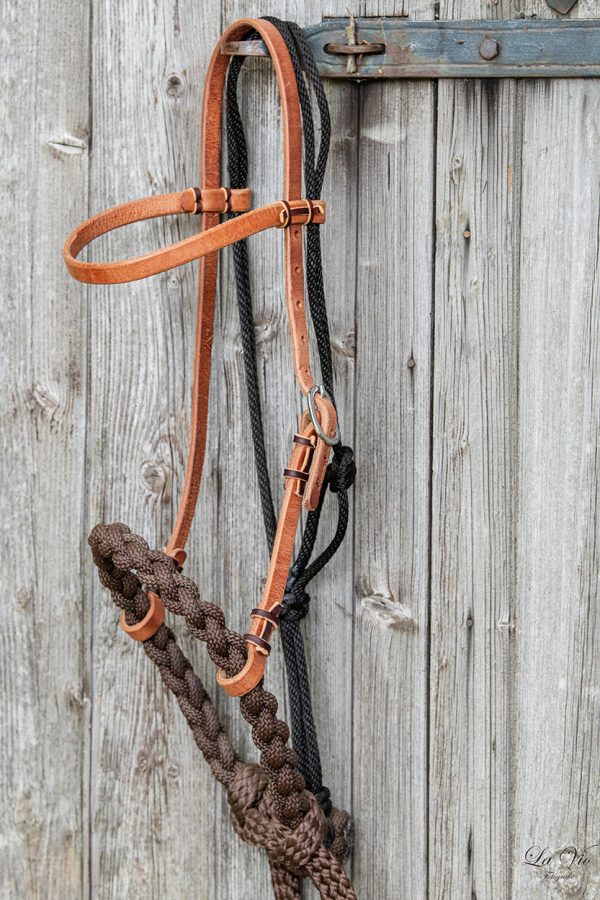 Kopfstück Loping Hackamore einseitig verstellbar helles Leder – Bild 2