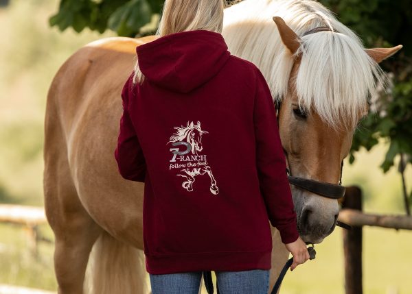 7P-Kollektion Hoodie Damen burgundy / Stickung beige-grau