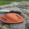 Gürtelmessertasche, helles Leder mit antikfinish, Messer Büffelhorn – Bild 2