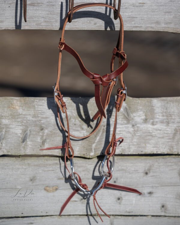 7P-Cowboy Bridle Set  / Kopfstück (Avarage) beidseitig verstellbar, dunkles Leder + Gebiss 12,5 cm + Kinnriemen