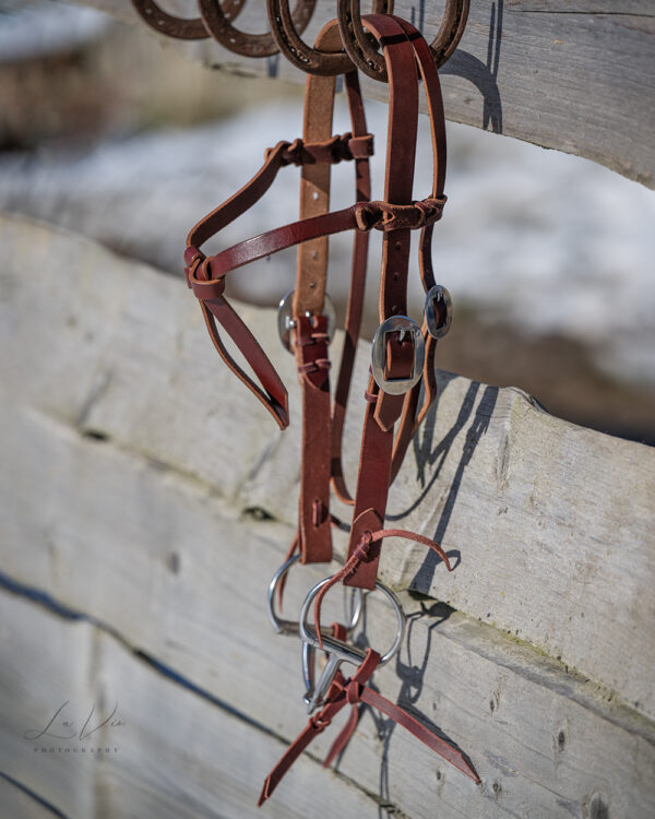 7P-Cowboy Bridle Set  / Kopfstück (Avarage) beidseitig verstellbar, dunkles Leder + Gebiss 12,5 cm + Kinnriemen – Bild 5