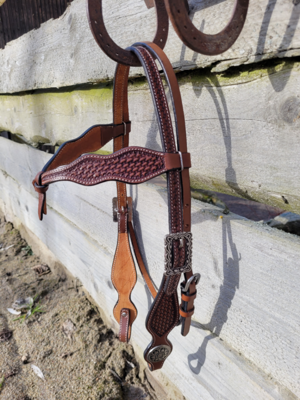 Kopfstück Tooled - Fut. Stirnband, dunkles Leder, beidseitig verstellbar – Bild 4