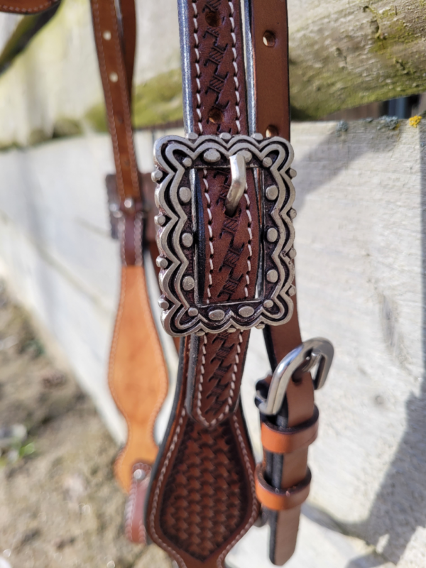 Kopfstück Tooled - Fut. Stirnband, dunkles Leder, beidseitig verstellbar – Bild 3