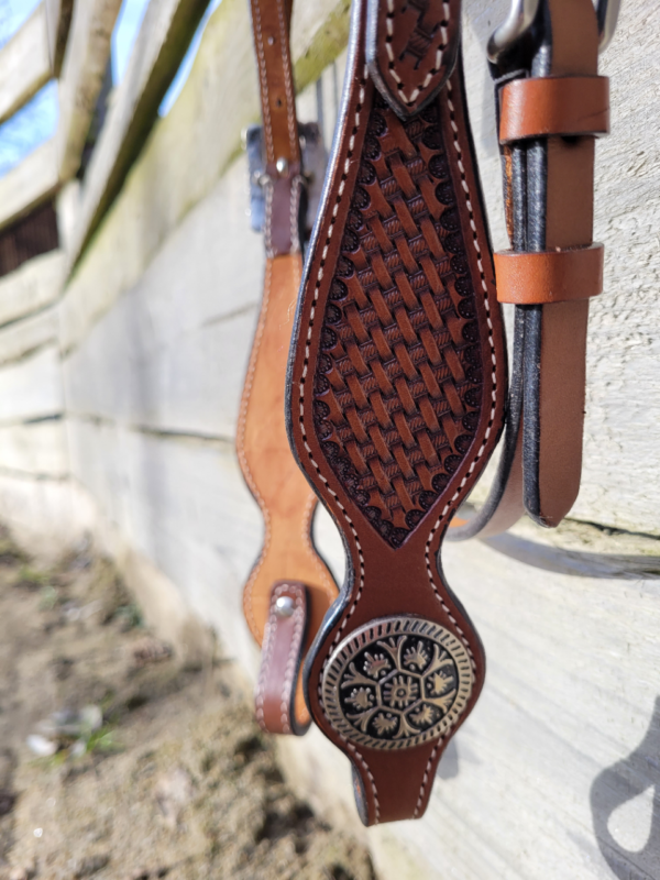 Kopfstück Tooled - Fut. Stirnband, dunkles Leder, beidseitig verstellbar – Bild 2