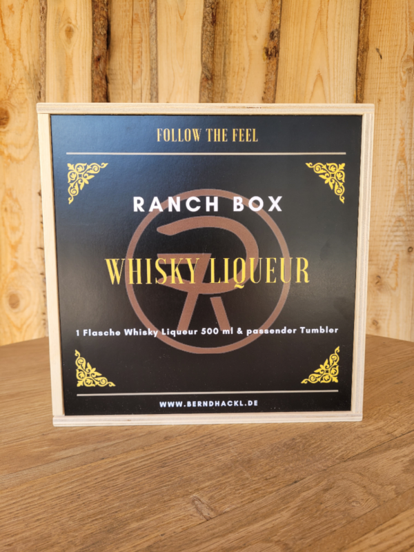 Ranchbox: WHISKY LIQUEUR - 7P-Brand + Tumbler in Holzbox – Bild 2